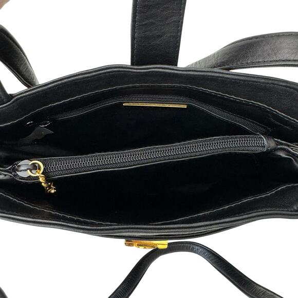 PRESWICK & MOORE Leather Shoulder Purse Double Handle Smooth Black Career - Picture 9 of 15